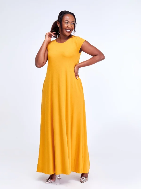 The Best Sale of the Year!Leila Cap Sleeve Tent Maxi Dresses - Mustard