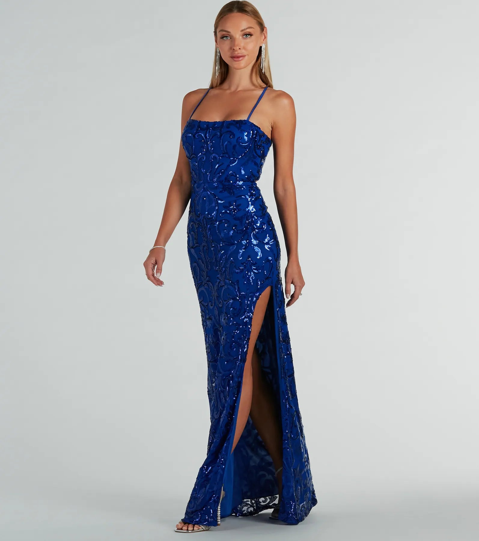 Your Discount is Waiting!Dalia Lace-Up Sequin Mesh Mermaid Dress