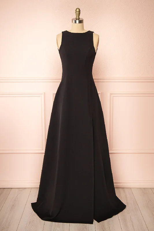 Limited Edition, Limited Price!Elenova Black | High Neck Gown w/ Train