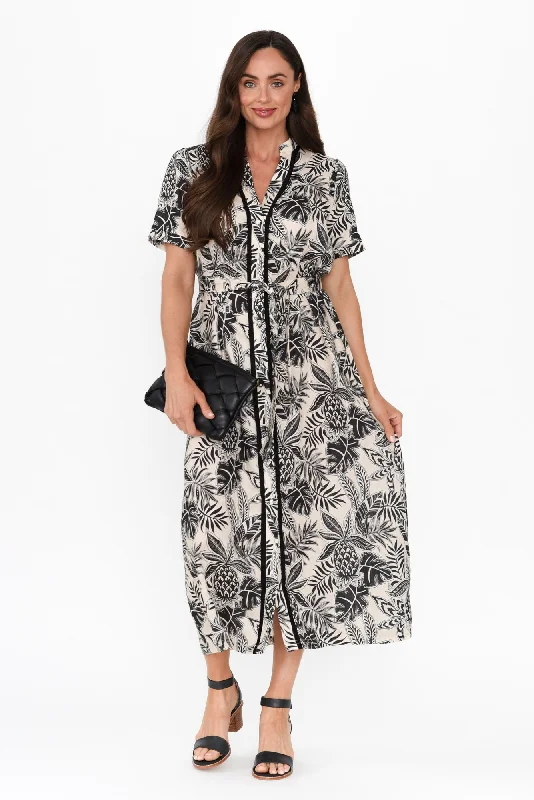 Flash Sale – Act Fast!Essadora Black Leaf Linen Dress