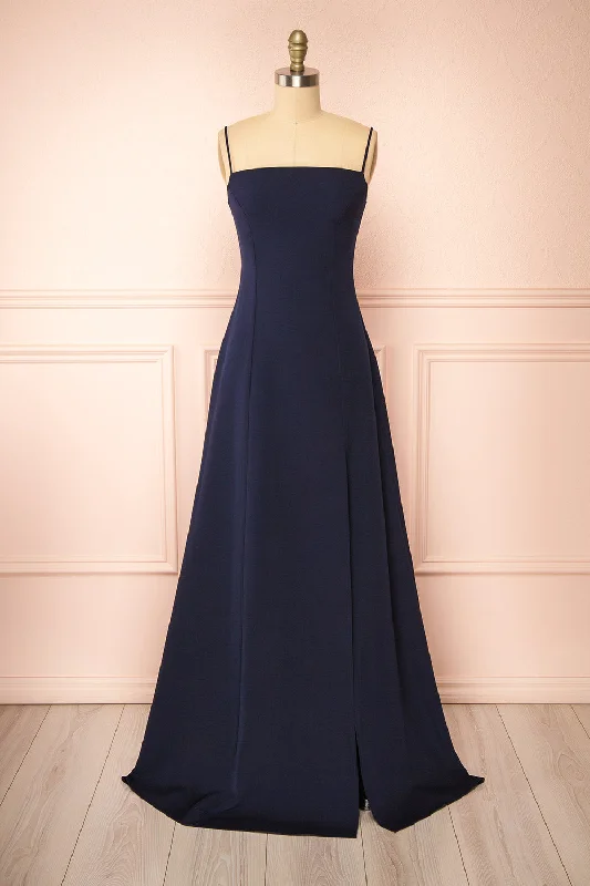 Instant Savings Await!Estella Navy | Maxi A-line Dress w/ Slit