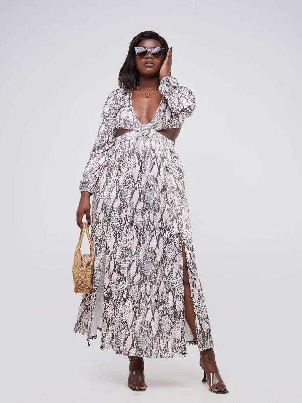 Your Dream Deal is Here!Belle Femme Snake Print Mid Cut Out Dress - Snake Print