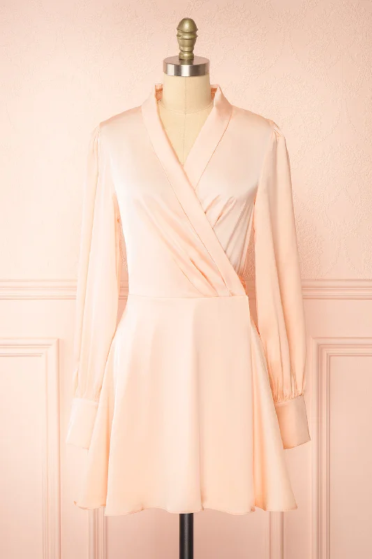 Shop Now and Save!Felestine Pink | Short Satin Wrap Dress