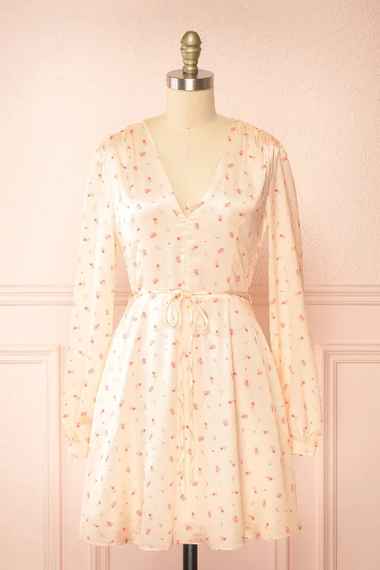 Save More with Every Purchase!Georgia | Short Pink Satin Floral Dress