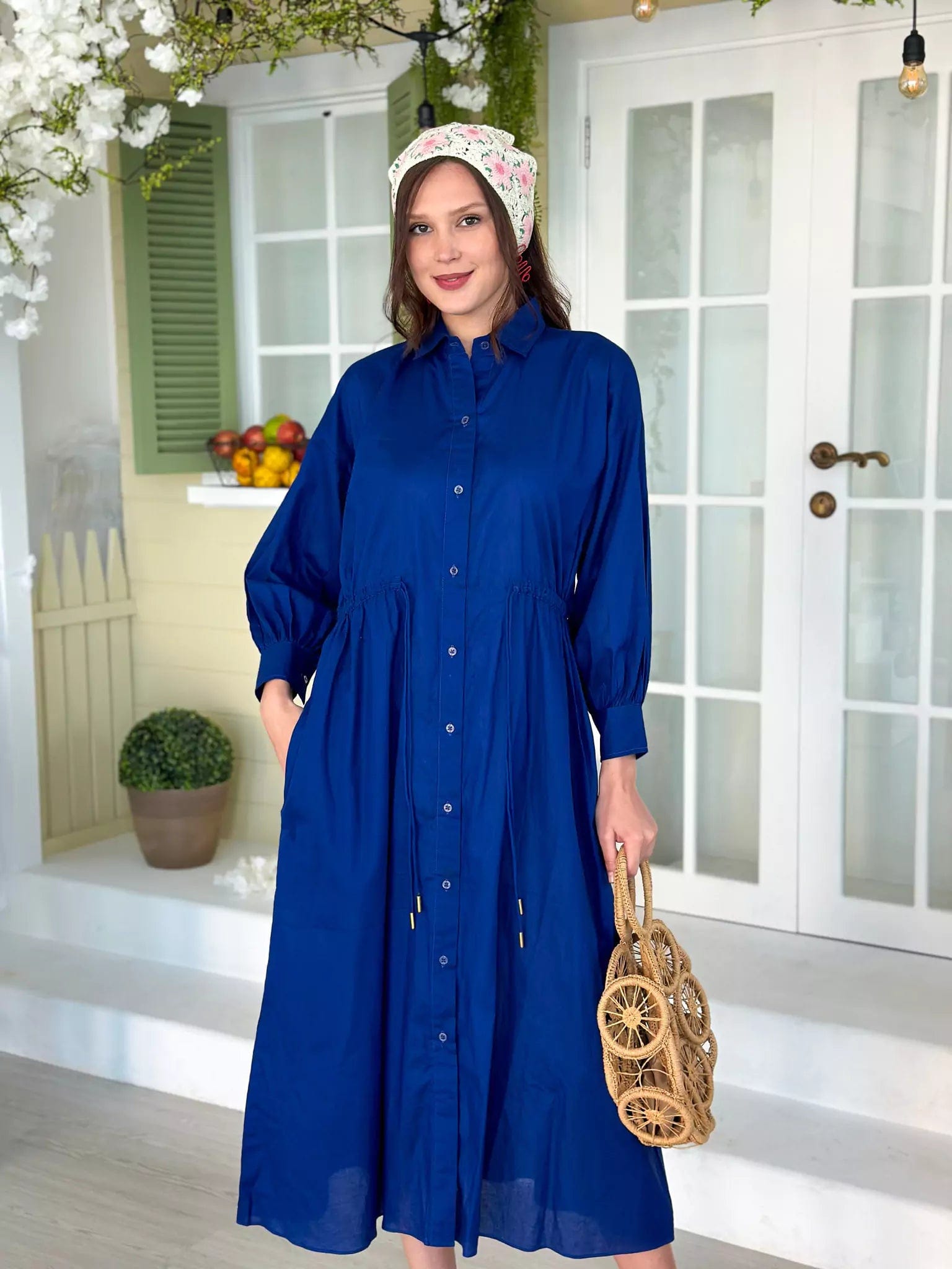 Your Shopping Spree Starts Here!Gloria Blue Cotton Dress With Pockets