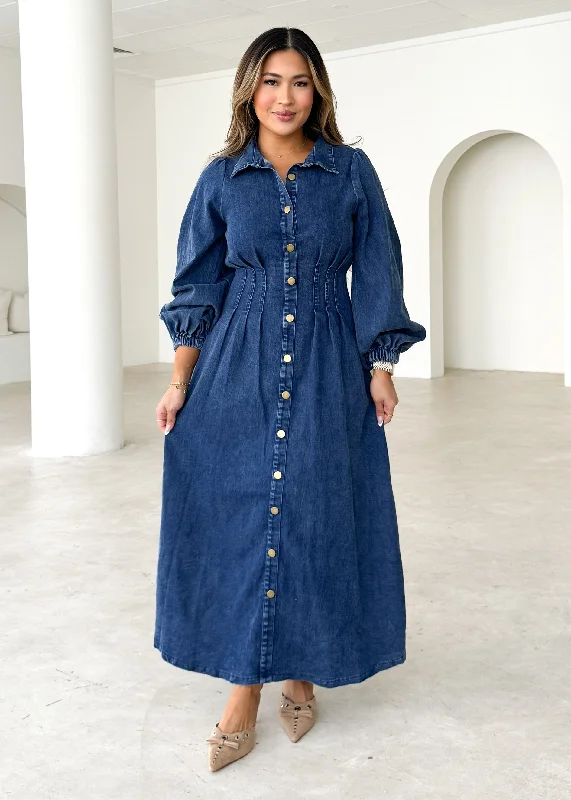 Your Discount is Waiting!Karliat Denim Maxi Dress - Dark Blue