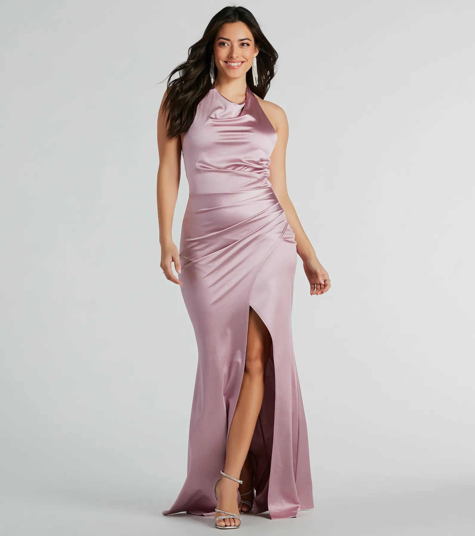 Score Huge Discounts Today!Kourtney Halter Mermaid Satin Formal Dress