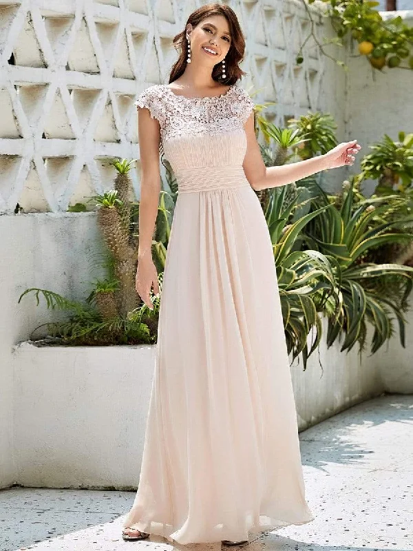 Amazing Prices You Can’t Resist!Elegant Maxi Long Lace Bridesmaid Dress with Cap Sleeve