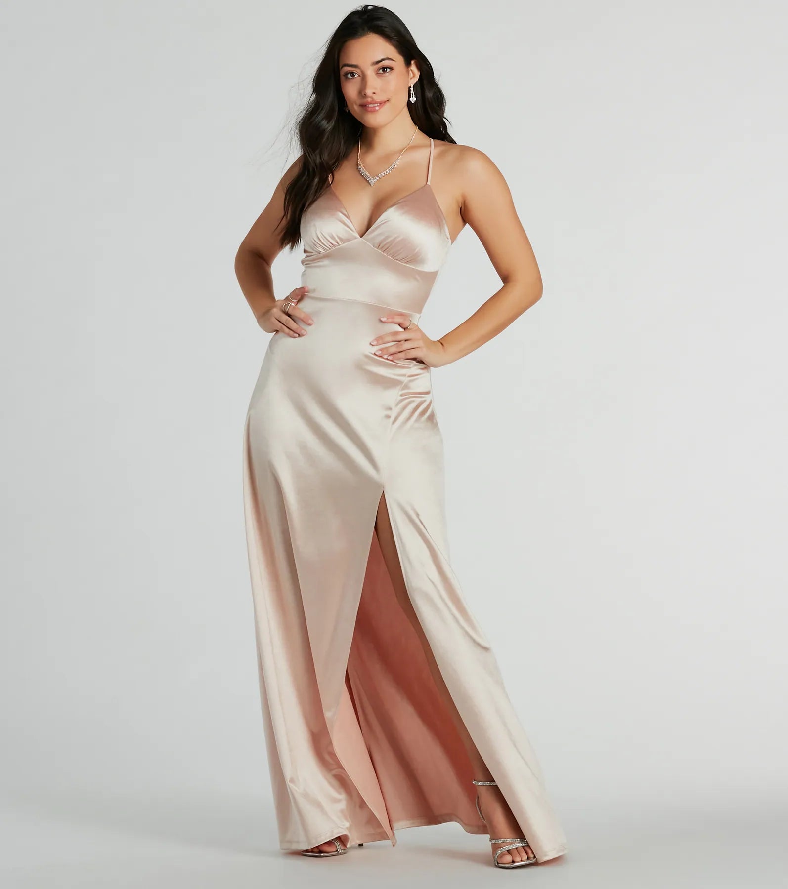 Best Offers of the Month!Laurel Lace-Up A-Line Slit Satin Formal Dress