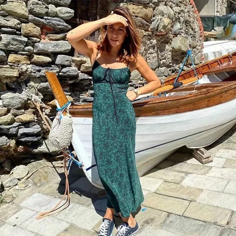 Get Ready to Save!Amy Fashion - Green Floral Yellow Sundress