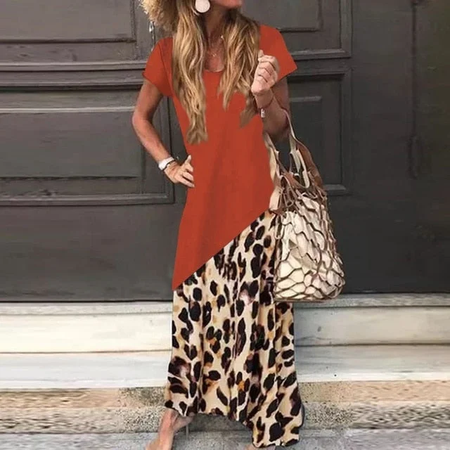 Get the Best for Less!Amy Fashion - Casual Short Sleeve Leopard Printed Maxi Dress