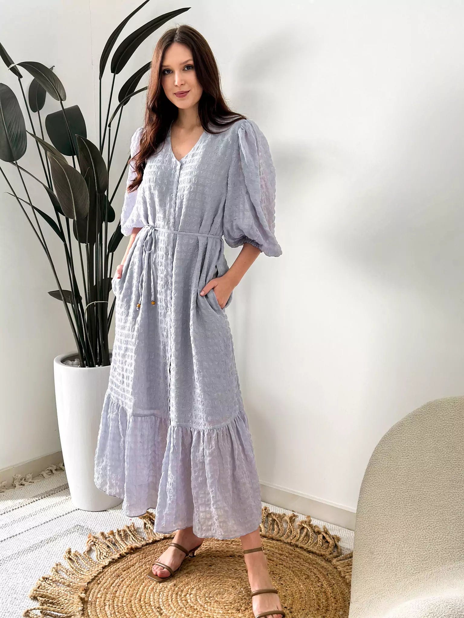 Your Favorite Items on Sale Now!Lunar Ash Texture Long Dress With Pockets