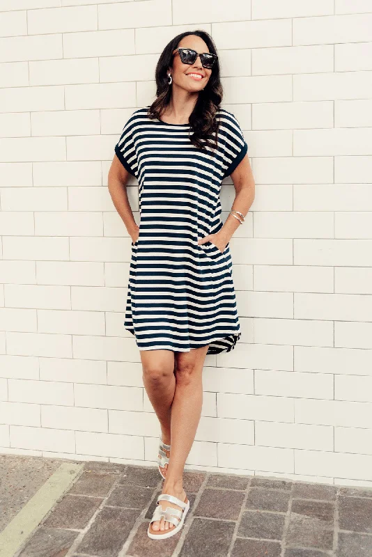 Get Ready to Save!Maxine Indigo Stripe Cotton T-Shirt Dress