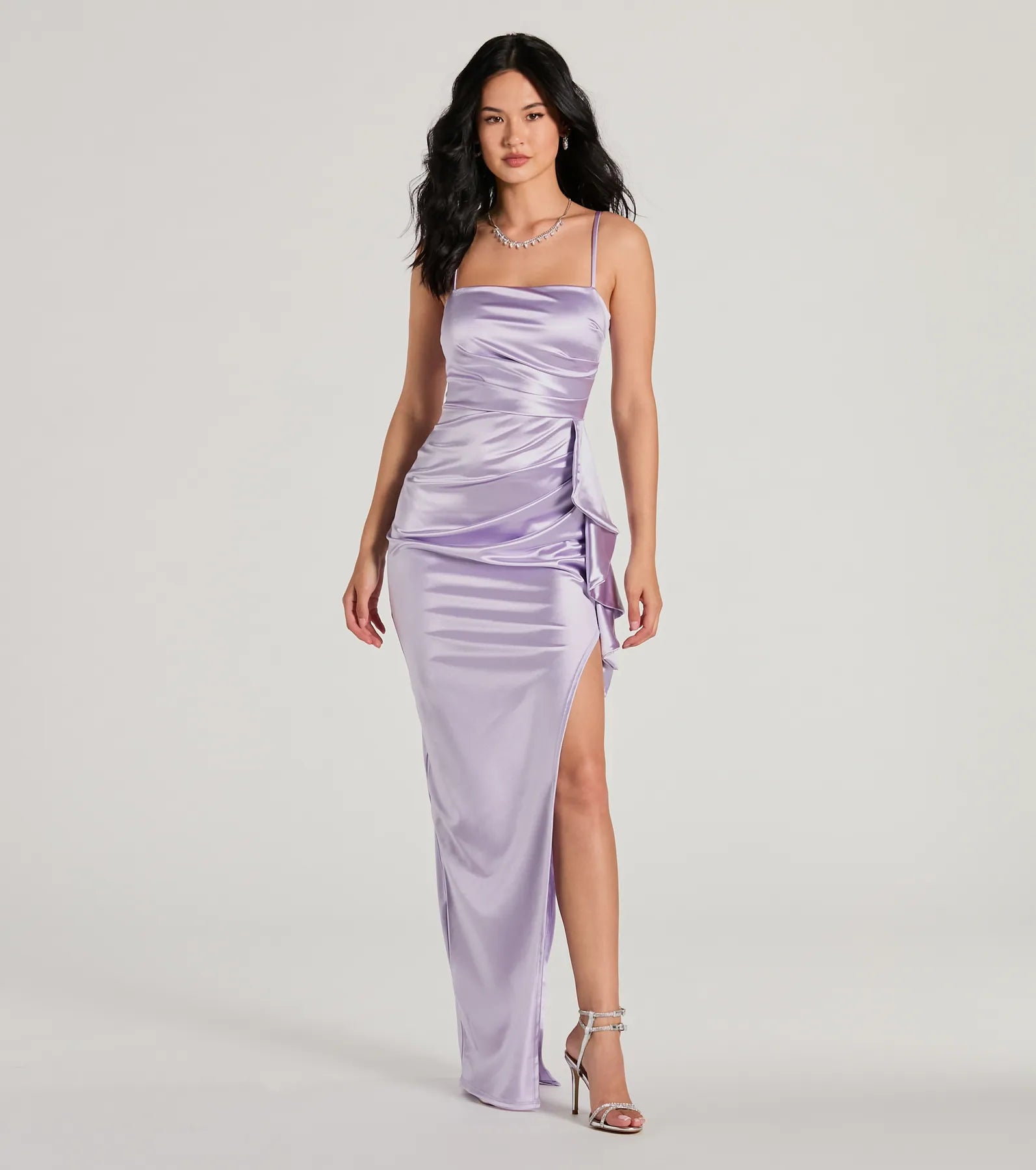 Shop the Hottest Deals!Melissa Sleeveless Ruffle Slim Satin Formal Dress