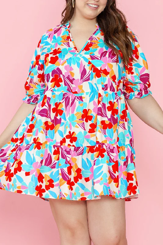 Great Deals, Just for You!Floral Tiered V-Neck Dress Plus Size