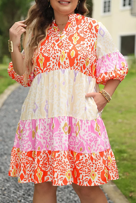Limited Stock Available!Leopard Puff Sleeve Babydoll Dress Plus Size