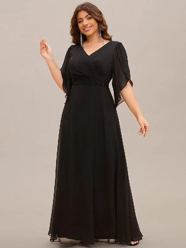 Get More for Less!Plus Size Elegant Pleated Half Sleeve A-Line Maxi Mother of the Bride Dress