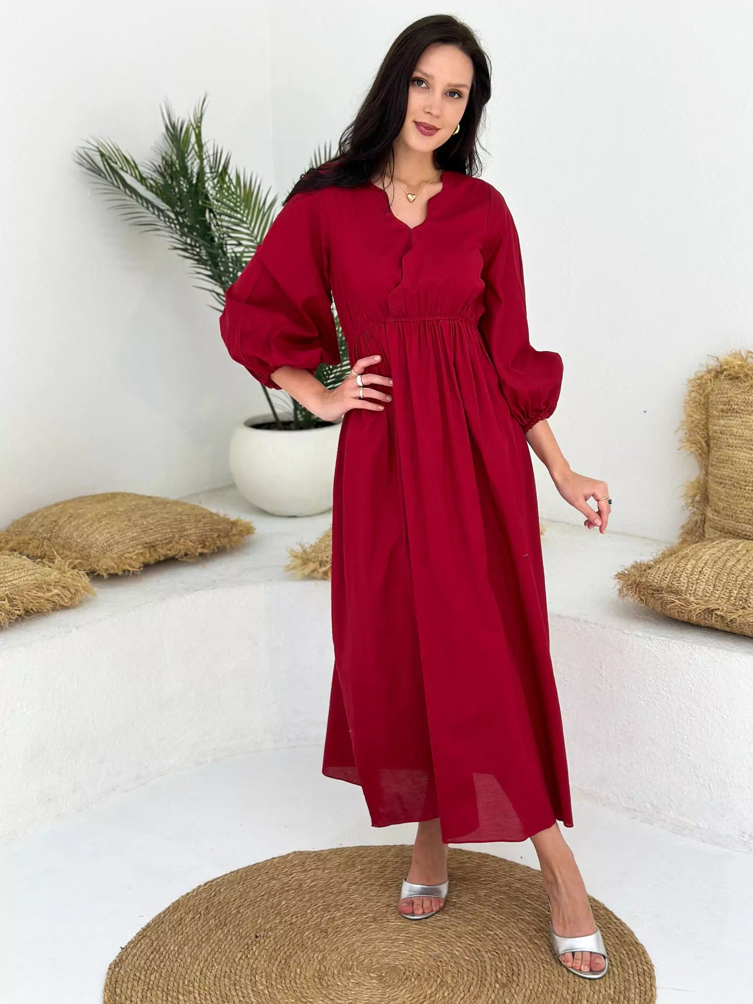 Massive Price Cuts!Red Velvet Summer Cotton Dress
