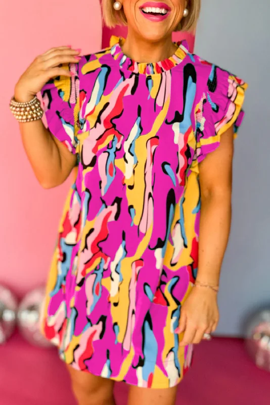 Time to Save Big!Abstract Ruffle Sleeve Mini Dress