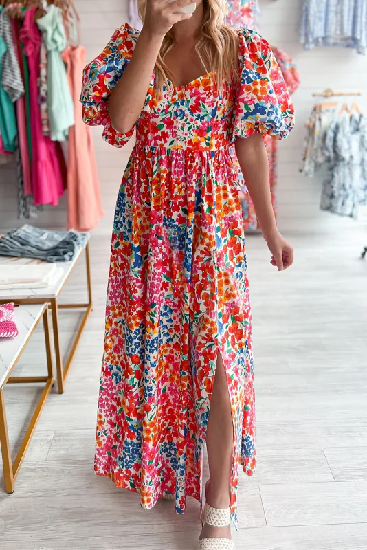 Snag the Best Prices Now!Floral Puff Sleeve Maxi Dress