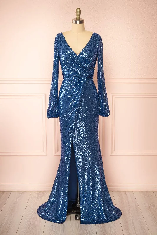Today Only – Don’t Miss It!Roxy Blue | Sequins Long-Sleeved Maxi Dress