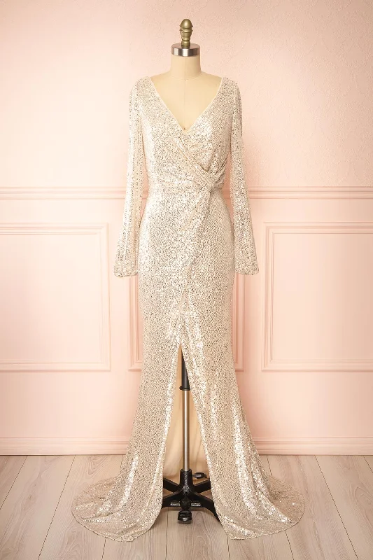 Best Price of the Season!Roxy Champagne | Sequins Long-Sleeved Maxi Dress