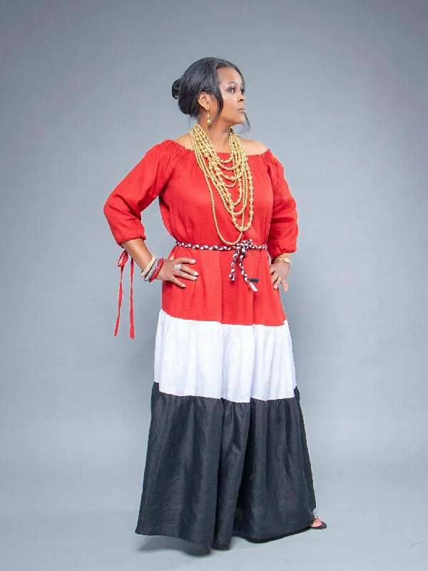 Hot Deals You Can’t Resist!Sally Karago Linen Offshoulder Maxi Dress - Red