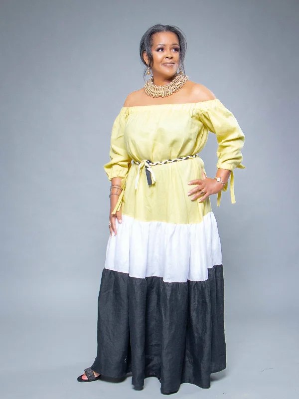 Don't Miss Out!Sally Karago Linen Offshoulder Maxi Dress - Yellow