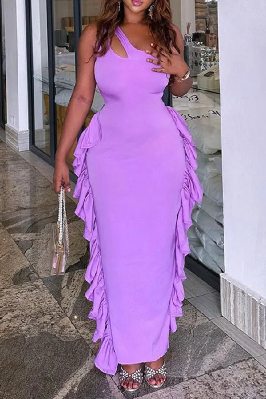 Shop the Hottest Deals!Solid Color On-trend Cutout Irregular Ruffle Maxi Dress