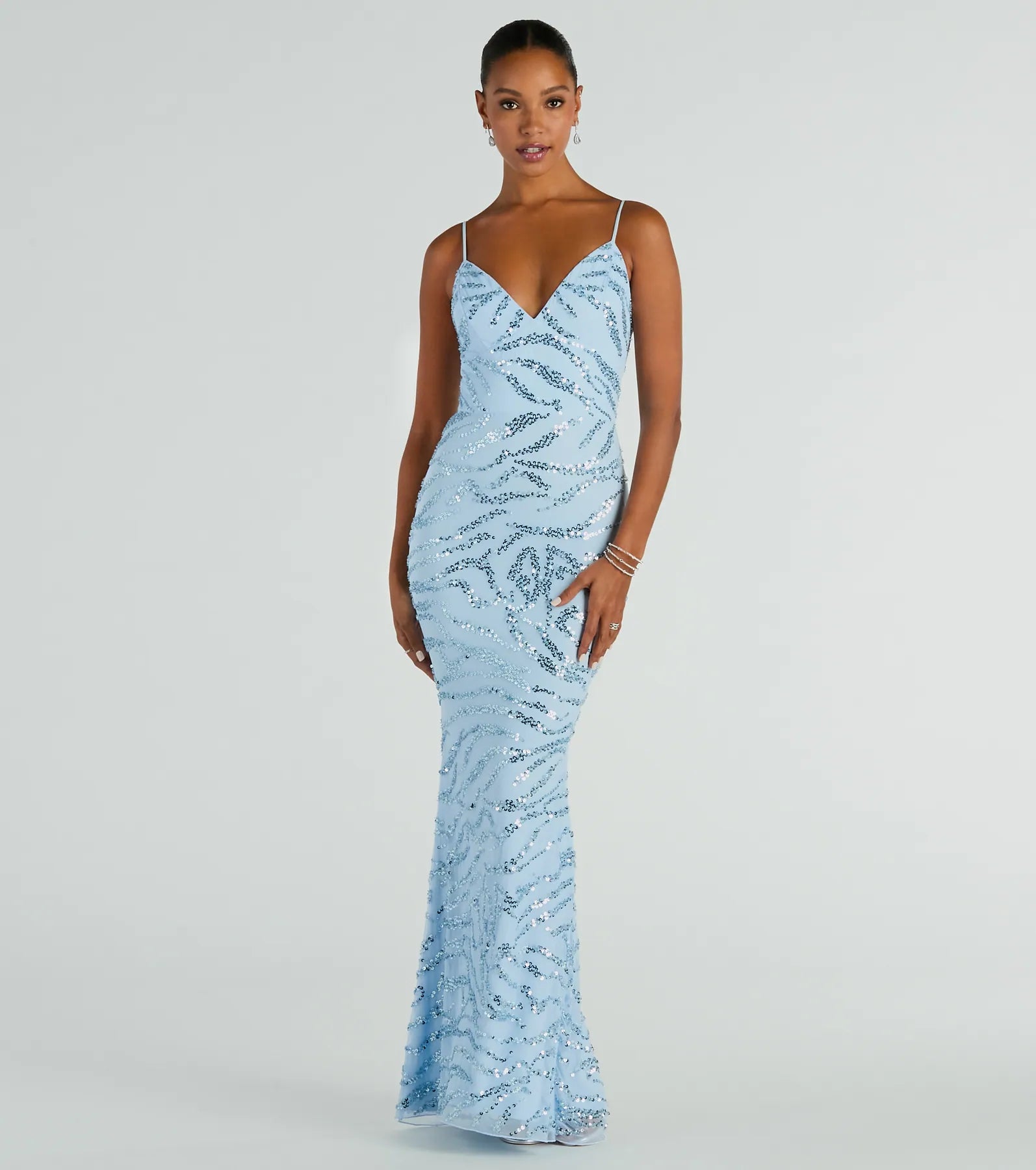 Get Ready to Save!Steffanie V-Neck Sequin Bead Mermaid Formal Dress