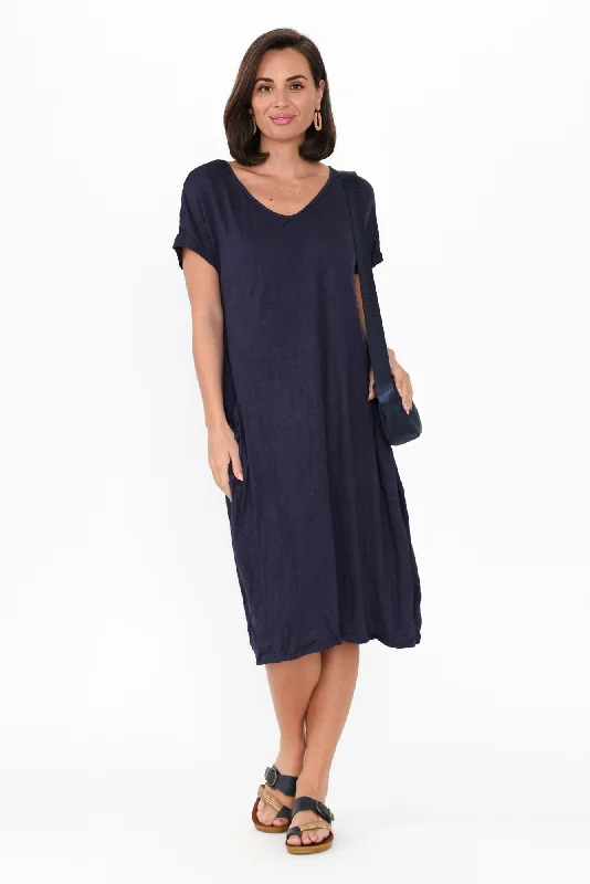 Biggest Sale of the Season!Travel Dark Navy Crinkle Cotton Dress