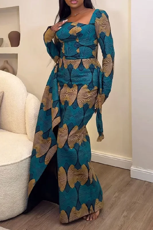 Best Deals Just for You!Tribal Print Smart Asymmetric Layered Lace-Up Maxi Dress