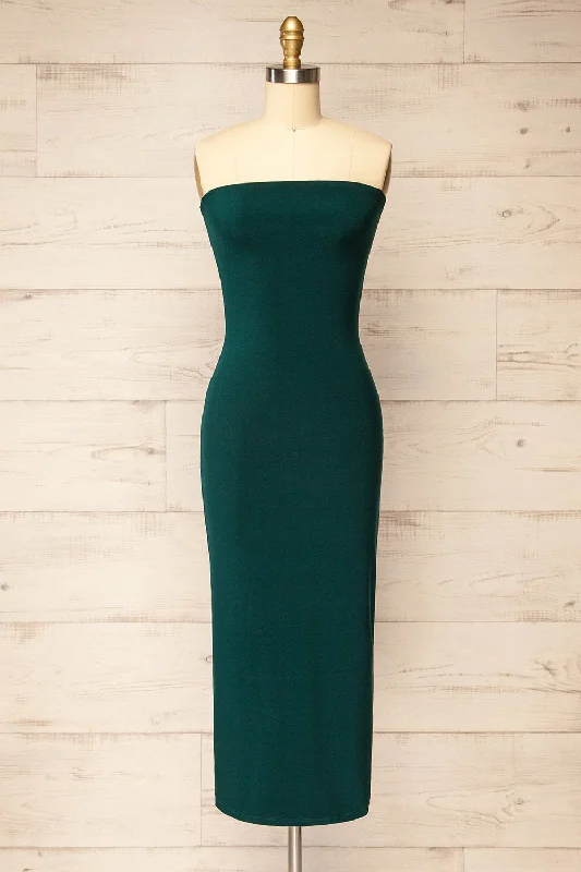 Price Drop Alert!Victorya Green | Strapless Fitted Midi Dress