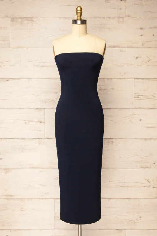 Huge Price Cuts Await!Victorya Navy | Strapless Fitted Midi Dress