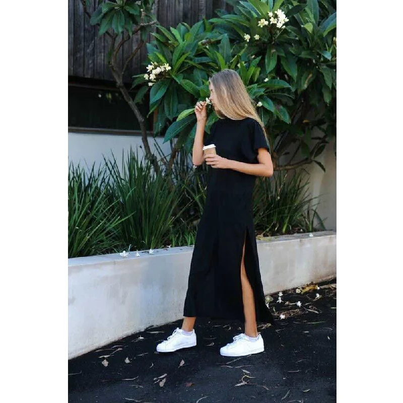 Exclusive Deals Just for You!Amy Fashion - Vintage Casual Slit Knitted Cotton White Black Sundress