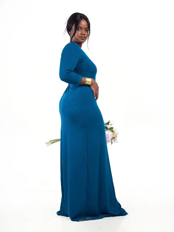 More Discounts, More Joy!Basic 3/4 Sleeve A-Line Maxi Dress - Teal