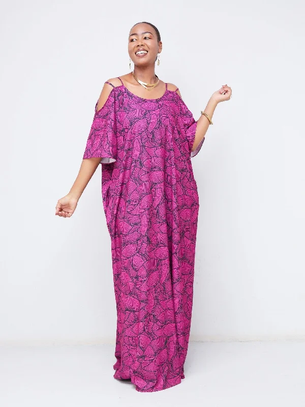 One Day Only – Huge Savings!Dali Strappy Shoulder Tent Maxi Dress - Pink / Black Petal Print