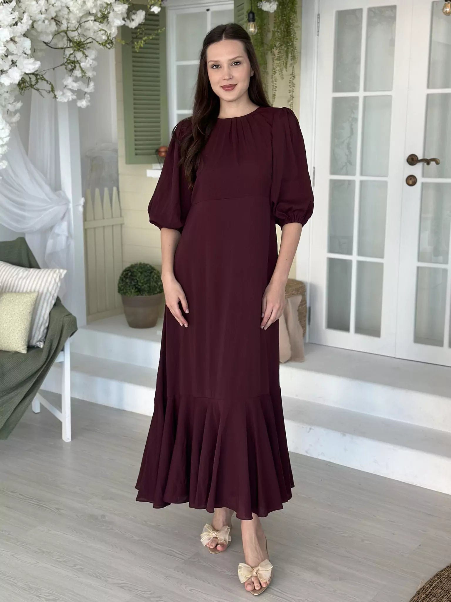 Shop Before It’s Gone!Whispering Petals Long Dress - Maroon