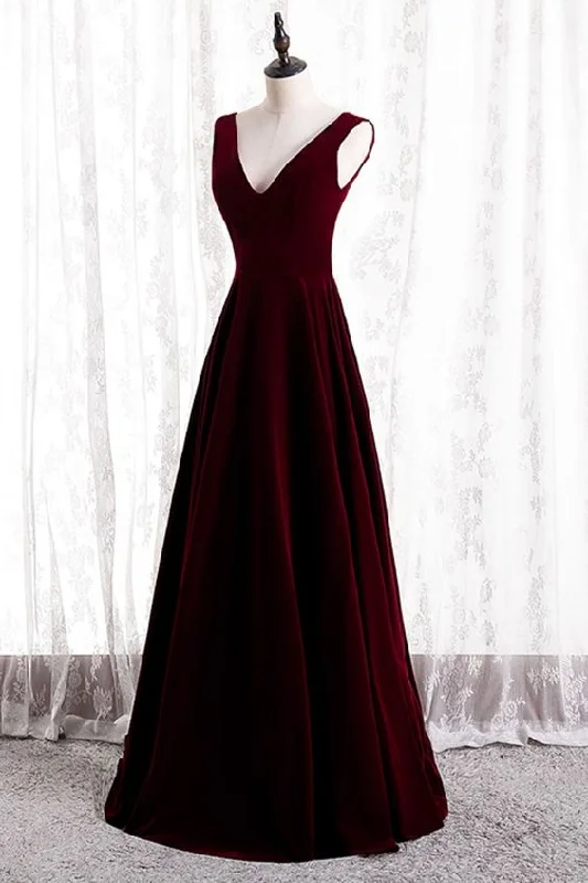 Shop Early, Save Big!A-line burgundy velvet long prom dress bridesmaid dresses   cg18559