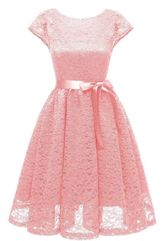 Instant Savings Await!A-line Lace Short Bridesmaid Dresses with Sleeves