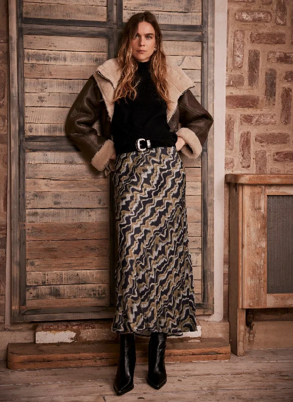 Get the Best for Less!Black Abstract Print Maxi Slip Skirt
