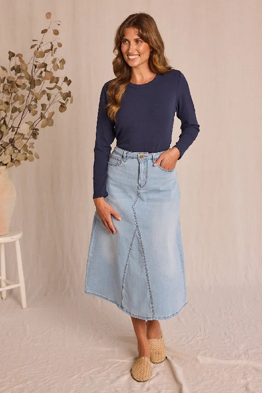 Shop Now and Save!Adrift Denim Midi Skirt in Light Wash