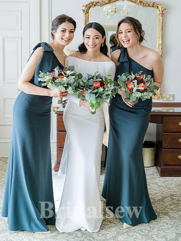 Get the Best for Less!Affordable One Shoulder Satin Sleeveless Elegant Long Formal Bridesmaid Dresses BD188