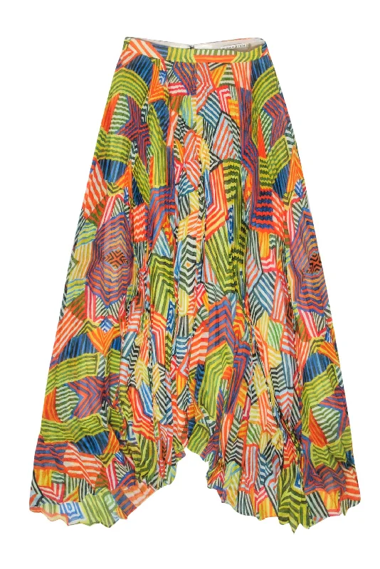 Shop the Hottest Deals!Alice & Olivia - Yellow & Multicolor Striped Pleated Chiffon Maxi Skirt Sz 0