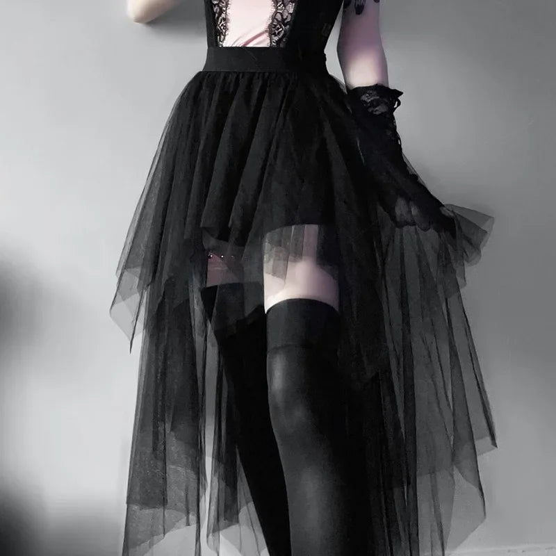 Your Favorite Sale is Back!Sexy Skirt Gothic Irregular Summer Yarn Waisted Net Clothes Casual High