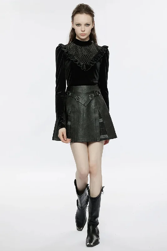 Enjoy Huge Discounts Now!Skirt Faux Belt Plaid Women's Leather Mini Personality Daily Rivet Buckle Splicing Metal A-Line