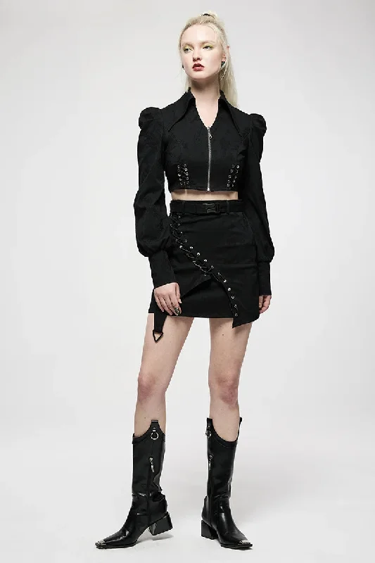 Special Discounts Inside!Spring Mini Waist Summer Women's Asymmetrical Daily Black Style High Decoration Skirt Rivet College