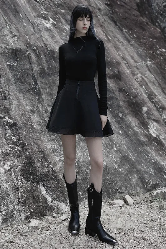 Your Favorite Sale is Back!Stitching Women's Gothic Sun-hem Large-hole Mini Twill Mesh Chiffon Women Black Skirt Daily