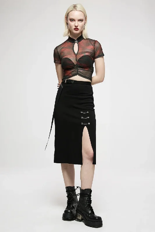 Instant Savings Await!Personality Casual Daily Mid-length Skirt Dark Side Slit Front Long Chain-embellished Minimalist Women's