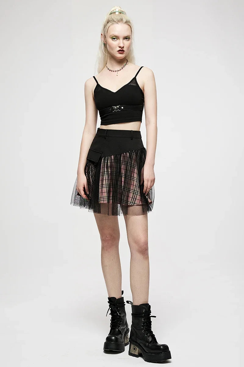 Must-Have Deals Inside!Skirt Mesh Waist Mini High Style Stitched A-line Girl Women's Panel College Youth Short Plaid